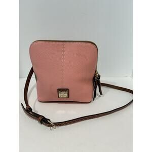 Dooney & Bourke Pink Pebbled Leather Crossbody with Brown Strap